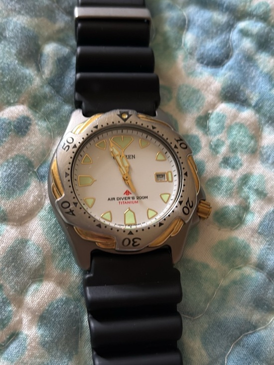 Citizen Other - Citizen Two-Tone Titanium Diver Watch with White Dial and Black Strap